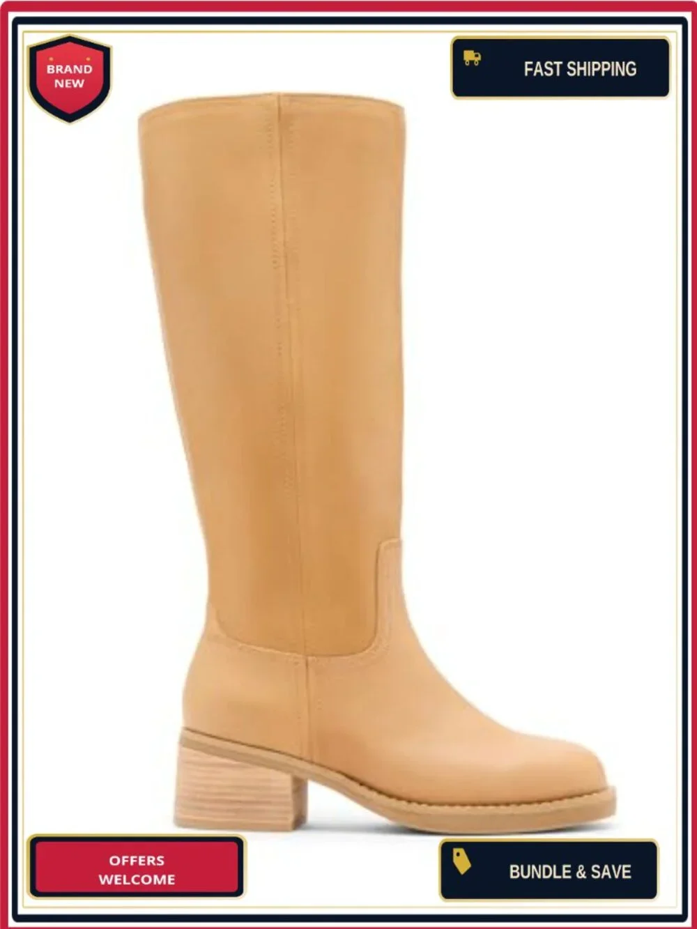 Waterproof Leather Mid-Calf Dress Boots with Block Heel